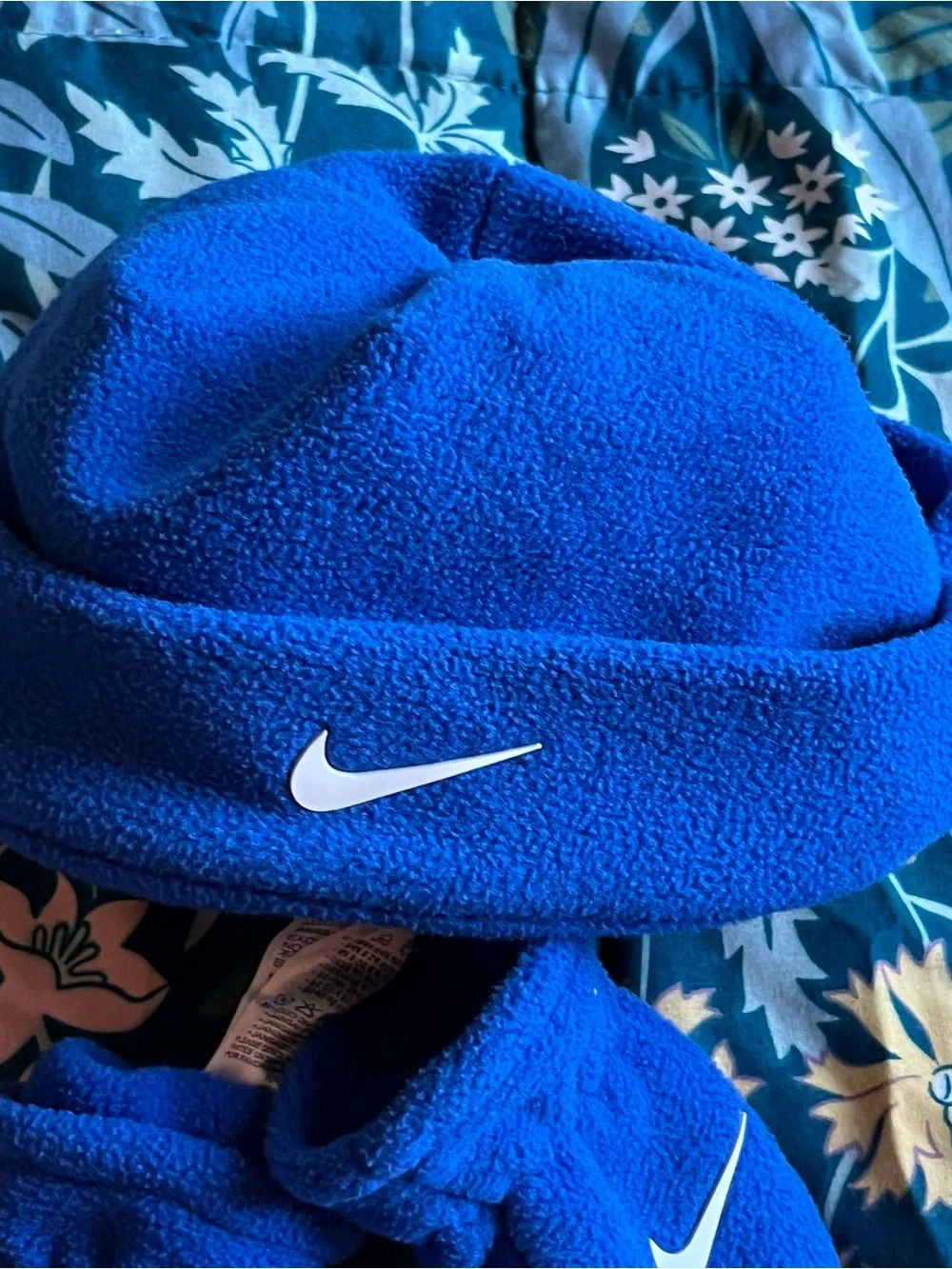 Nike Kids Royal Blue Fleece Beanie and Mittens Set Infant Size